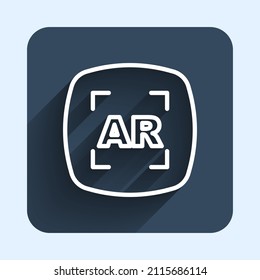 White line Augmented reality AR icon isolated with long shadow background. Virtual futuristic wearable devices. Blue square button. Vector