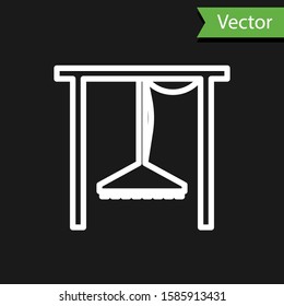 White line Automatic irrigation sprinklers icon isolated on black background. Watering equipment. Garden element. Spray gun icon.  Vector Illustration