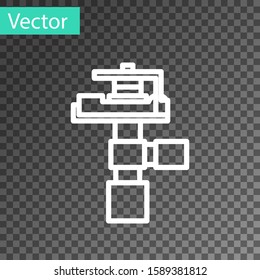 White line Automatic irrigation sprinklers icon isolated on transparent background. Watering equipment. Garden element. Spray gun icon.  Vector Illustration