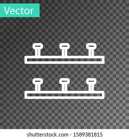 White line Automatic irrigation sprinklers icon isolated on transparent background. Watering equipment. Garden element. Spray gun icon.  Vector Illustration