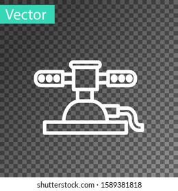 White line Automatic irrigation sprinklers icon isolated on transparent background. Watering equipment. Garden element. Spray gun icon.  Vector Illustration