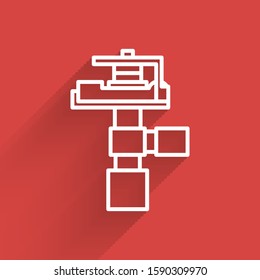 White line Automatic irrigation sprinklers icon isolated with long shadow. Watering equipment. Garden element. Spray gun icon.  Vector Illustration