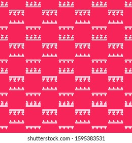White line Automatic irrigation sprinklers icon isolated seamless pattern on red background. Watering equipment. Garden element. Spray gun icon.  Vector Illustration