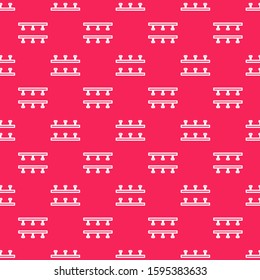 White line Automatic irrigation sprinklers icon isolated seamless pattern on red background. Watering equipment. Garden element. Spray gun icon.  Vector Illustration