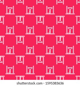 White line Automatic irrigation sprinklers icon isolated seamless pattern on red background. Watering equipment. Garden element. Spray gun icon.  Vector Illustration