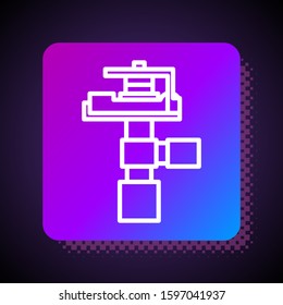 White line Automatic irrigation sprinklers icon isolated on black background. Watering equipment. Garden element. Spray gun icon. Square color button. Vector Illustration
