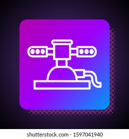 White line Automatic irrigation sprinklers icon isolated on black background. Watering equipment. Garden element. Spray gun icon. Square color button. Vector Illustration