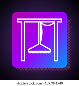 White line Automatic irrigation sprinklers icon isolated on black background. Watering equipment. Garden element. Spray gun icon. Square color button. Vector Illustration