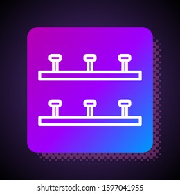 White line Automatic irrigation sprinklers icon isolated on black background. Watering equipment. Garden element. Spray gun icon. Square color button. Vector Illustration