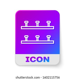 White line Automatic irrigation sprinklers icon isolated on white background. Watering equipment. Garden element. Spray gun icon. Rectangle color button. Vector Illustration