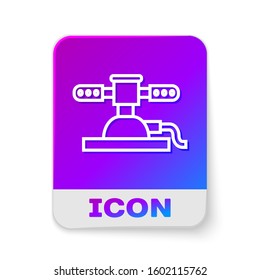 White line Automatic irrigation sprinklers icon isolated on white background. Watering equipment. Garden element. Spray gun icon. Rectangle color button. Vector Illustration
