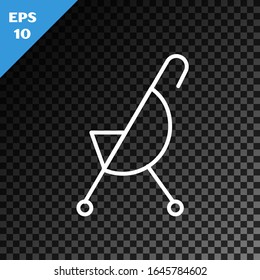 White line Baby stroller icon isolated on transparent dark background. Baby carriage, buggy, pram, stroller, wheel.  Vector Illustration