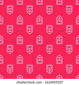 White line Backpack icon isolated seamless pattern on red background.  Vector Illustration