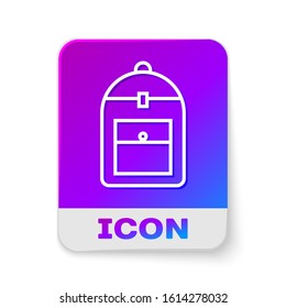 White line Backpack icon isolated on white background. Rectangle color button. Vector Illustration