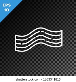 White line Bacon stripe icon isolated on transparent dark background.  Vector Illustration