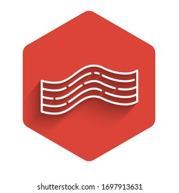 Icono de raya blanca aislado con sombra larga. Botón hexágono rojo. Ilustración vectorial