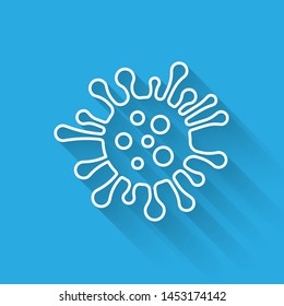 White line Bacteria icon isolated with long shadow. Bacteria and germs, microorganism disease causing, cell cancer, microbe, virus, fungi.  Vector Illustration