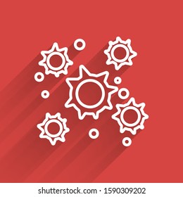White line Bacteria icon isolated with long shadow. Bacteria and germs, microorganism disease causing, cell cancer, microbe, virus, fungi.  Vector Illustration
