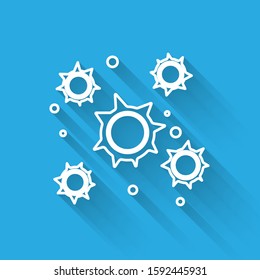 White line Bacteria icon isolated with long shadow. Bacteria and germs, microorganism disease causing, cell cancer, microbe, virus, fungi.  Vector Illustration