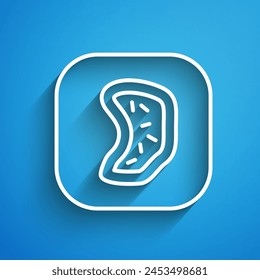 White line Bacteria icon isolated on blue background. Bacteria and germs, microorganism disease causing, cell cancer, microbe, virus, fungi. Long shadow. Vector