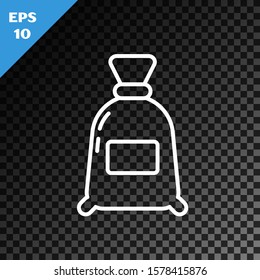 White line Bag of flour icon isolated on transparent dark background.  Vector Illustration