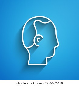 White line Baldness icon isolated on blue background. Alopecia. Long shadow. Vector
