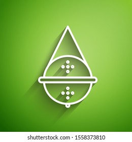 White line Ball tea strainer icon isolated on green background.  Vector Illustration