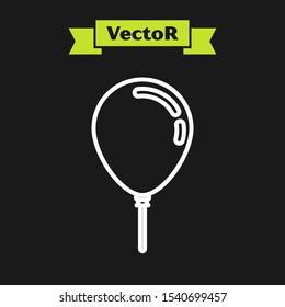 White line Balloon with ribbon icon isolated on black background.  Vector Illustration