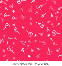 White line Balloons with 8 March icon isolated seamless pattern on red background.  Vector