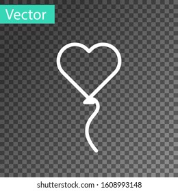 White line Balloons in form of heart with ribbon icon isolated on transparent background. Valentines day symbol.  Vector Illustration