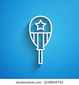 Balões de linha branca com ícone de faixa de opções isolado no plano de fundo azul. Feliz Páscoa. Sombra longa. Vetor