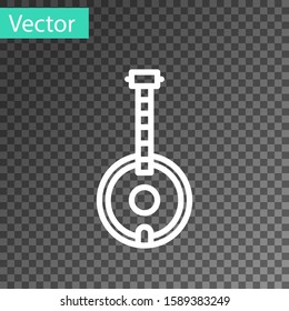White line Banjo icon isolated on transparent background. Musical instrument.  Vector Illustration