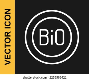 White line Banner, label, tag, logo for bio green healthy food icon isolated on black background. Organic product. Healthy food sticker.  Vector