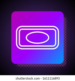 White line Bar of soap with foam icon isolated on black background. Soap bar with bubbles. Square color button. Vector Illustration