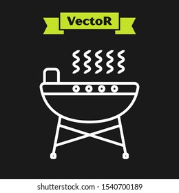 White line Barbecue grill icon isolated on black background. BBQ grill party.  Vector Illustration