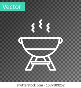 White line Barbecue grill icon isolated on transparent background. BBQ grill party.  Vector Illustration
