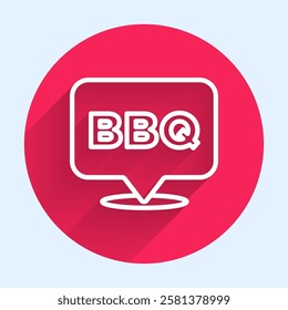 White line Barbecue icon isolated with long shadow. Heat symbol. BBQ grill party. Red circle button. Vector