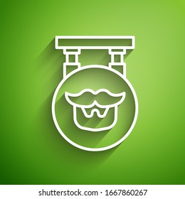 White line Barbershop icon isolated on green background. Hairdresser logo or signboard.  Vector Illustration