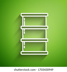 White line Barrel oil icon isolated on green background.  Vector Illustration