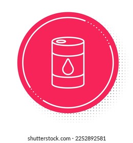 White line Barrel oil icon isolated on white background. Red circle button. Vector