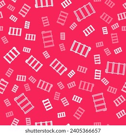 White line Barrel oil icon isolated seamless pattern on red background.  Vector