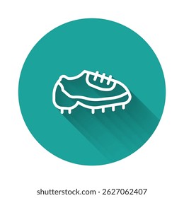 Weißes Baseball-Bootsymbol einzeln auf langem Schattenhintergrund. Grüner Kreis-Knopf. Vektorgrafik