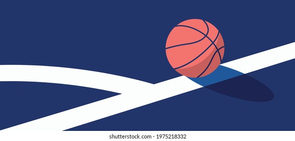 white line basketball ball on blue court