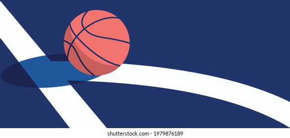 white line basketball ball on blue court