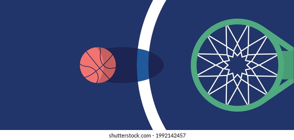 White Line Basketball Ball On Blue Court