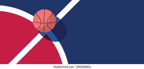 white line basketball ball on blue court