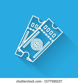 White line Basketball game ticket icon isolated with long shadow.  Vector Illustration