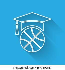 White line Basketball training icon isolated with long shadow.  Vector Illustration
