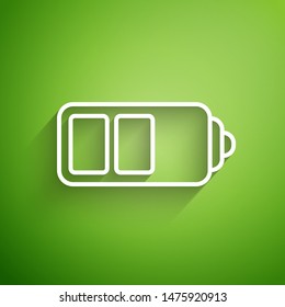 White line Battery charge level indicator icon isolated on green background.  Vector Illustration