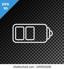 White line Battery charge level indicator icon isolated on transparent dark background.  Vector Illustration